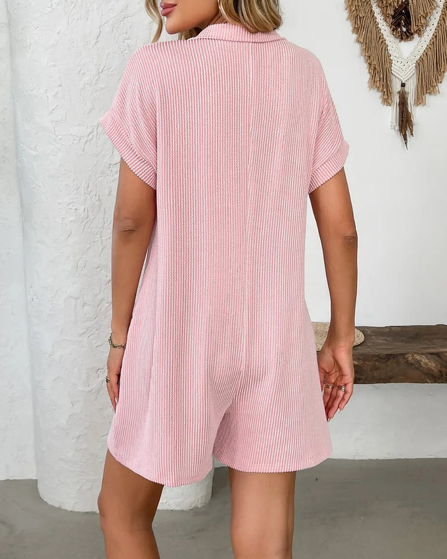 Button Detail Collared Neck Short Sleeve Romper