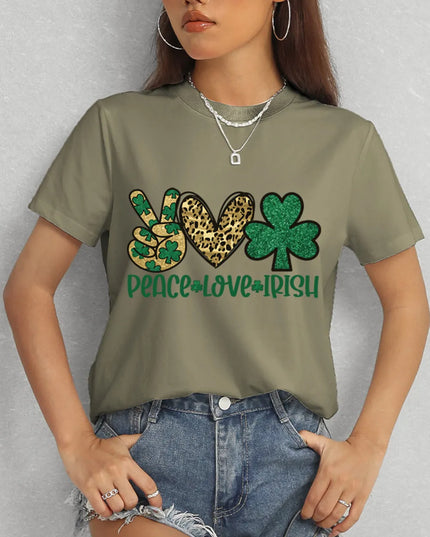 PEACE LOVE IRISH Round Neck Short Sleeve T-Shirt
