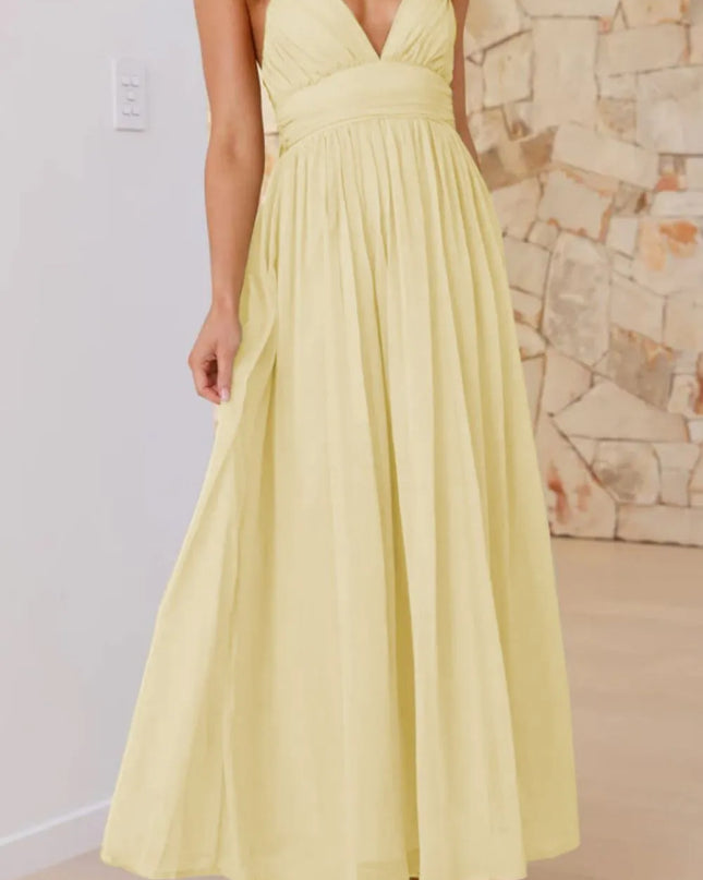 Ruched V-Neck Cami Dress Light Yellow
