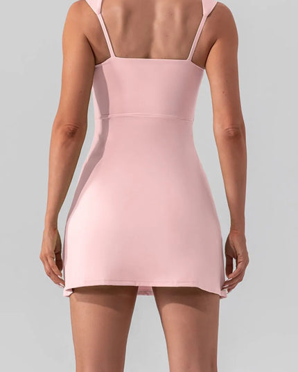 Square Neck Sleeveless Slit Mini Active Dress 