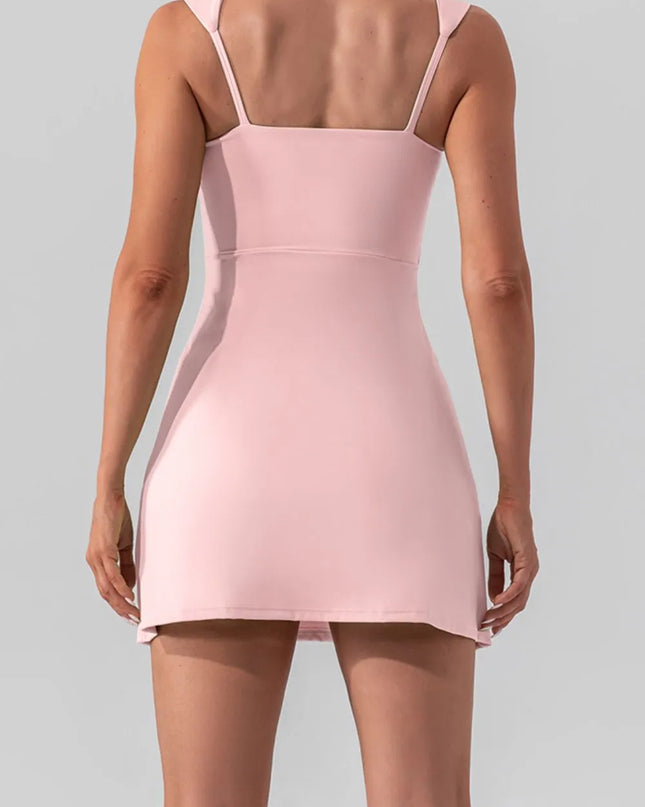 Square Neck Sleeveless Slit Mini Active Dress 