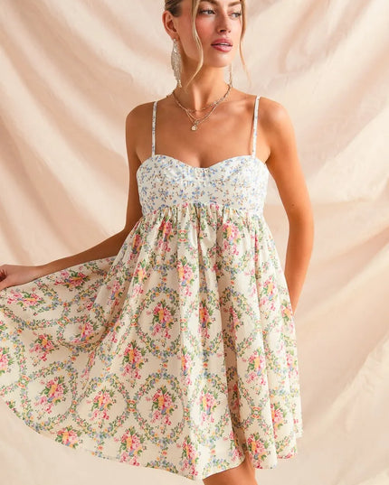 SO ME Mixed Floral Print Sleeveless Mini Dress