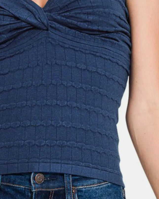 Zenana Ruched Twisted Sweetheart Neck Top