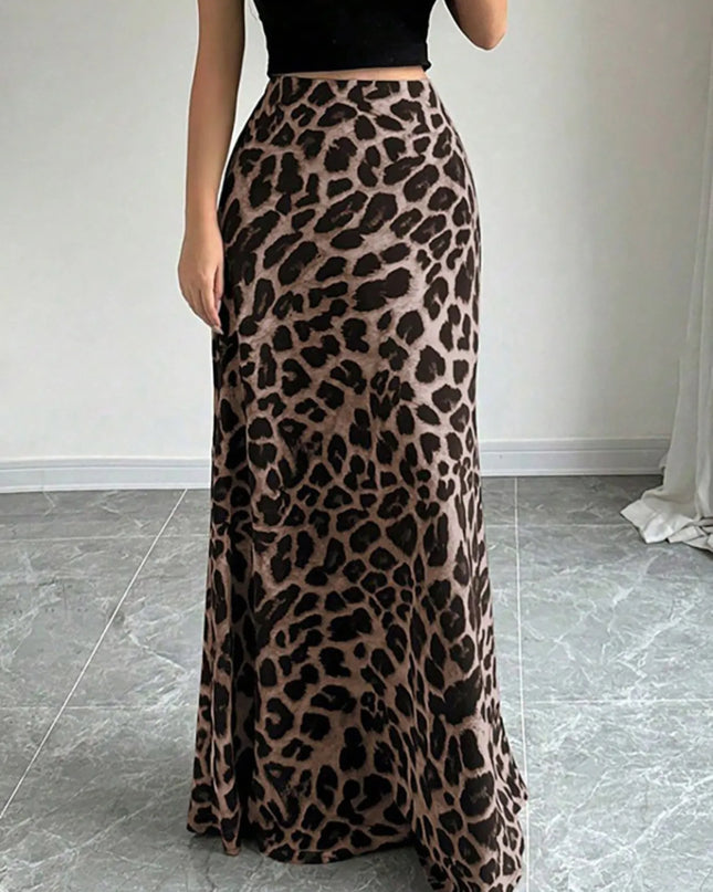 Leopard Print High-Waisted Maxi Skirt 