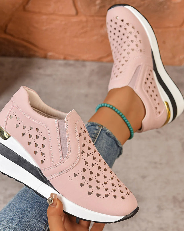 Breathable Cutout Wedge Sneakers 