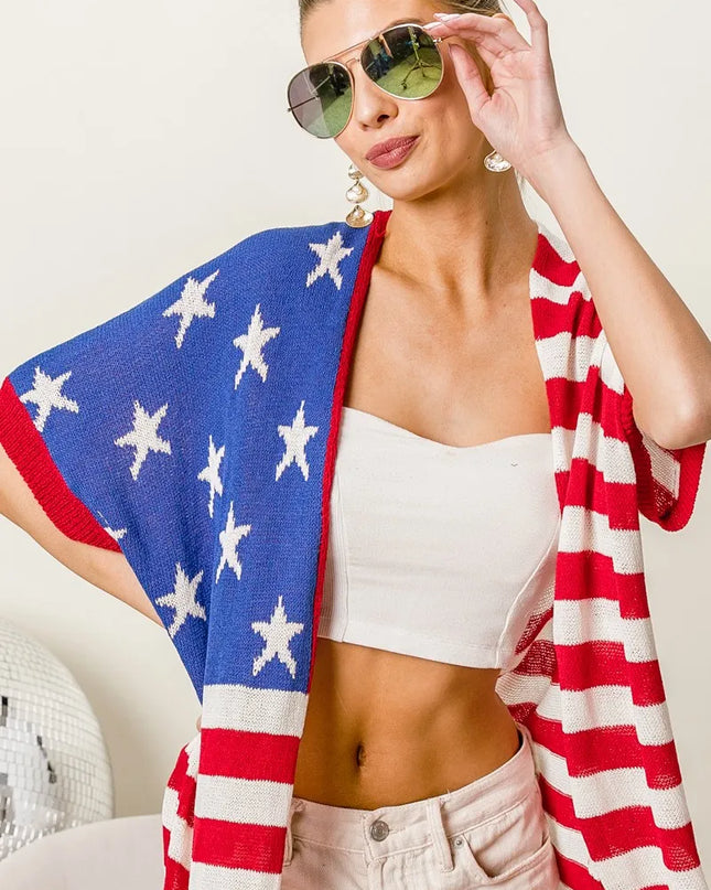 BiBi American Flag Low Gauge Knit Cardigan