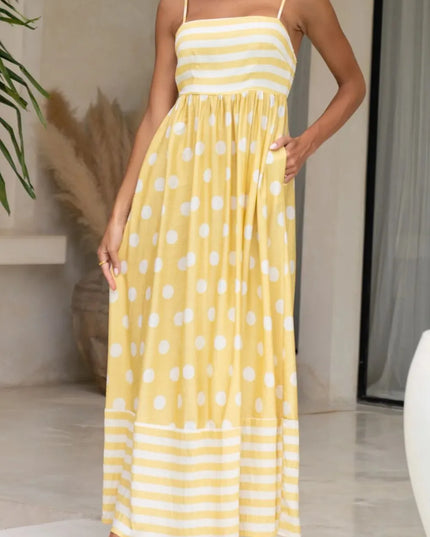 Polka Dot Square Neck Cami Dress Yellow