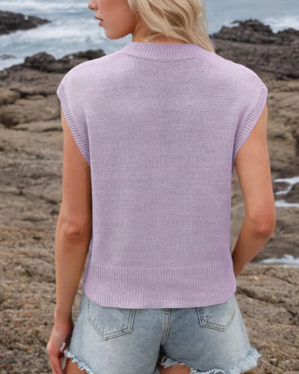 Ribbed Hem V-Neck Sweater Vest