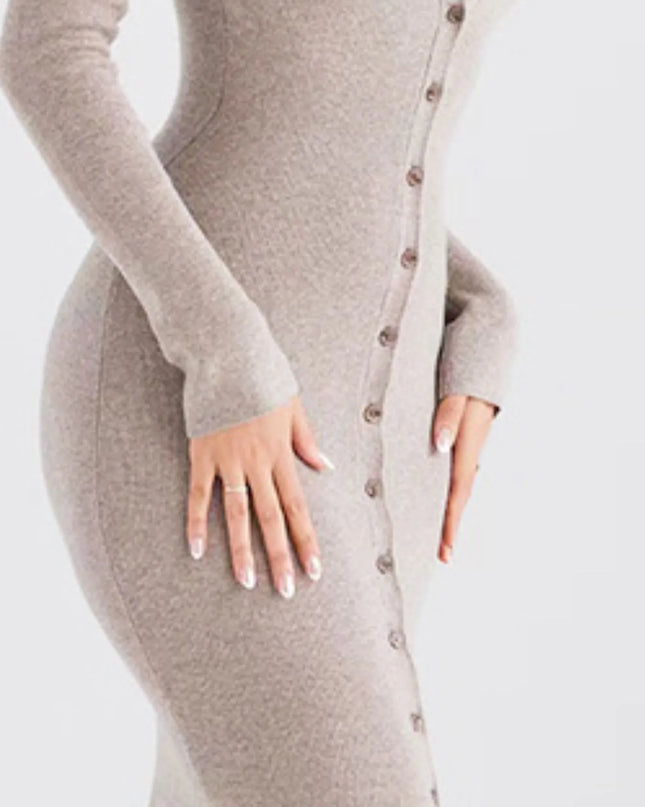 Button Front Long Sleeve Sweater Dress