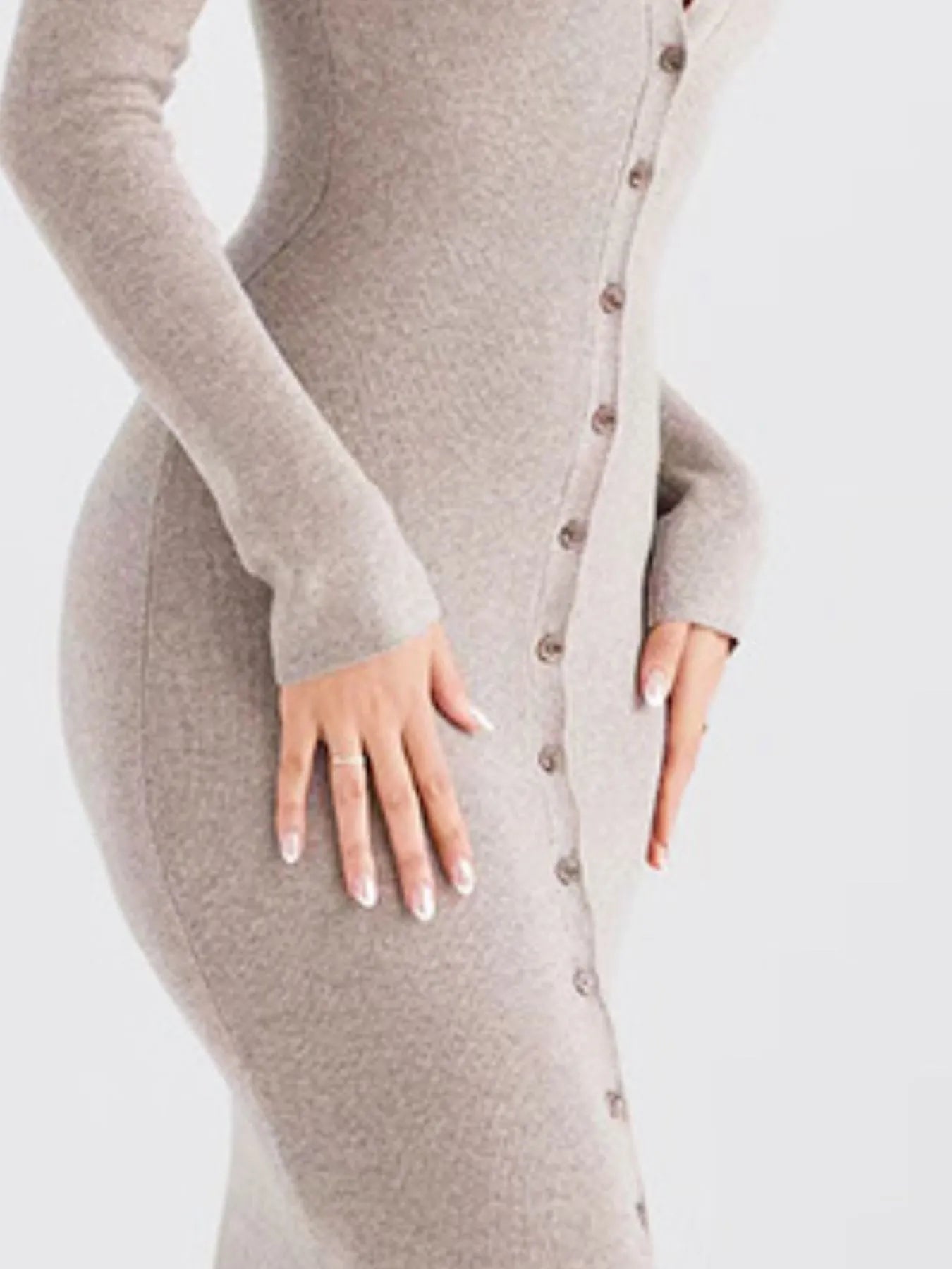 Button Front Long Sleeve Sweater Dress