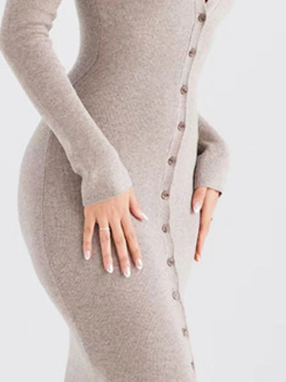 Button Front Long Sleeve Sweater Dress