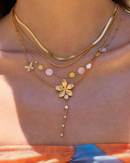 3-Piece 18K Gold-Plated Stainless Steel Flower Necklace Gold One Size