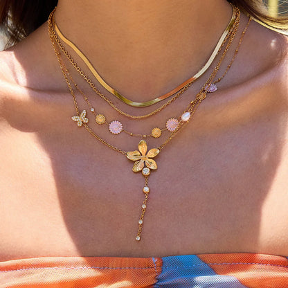 3-Piece 18K Gold-Plated Stainless Steel Flower Necklace Gold One Size
