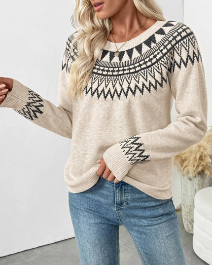 Nordic Fair Isle Pattern Round Neck Sweater