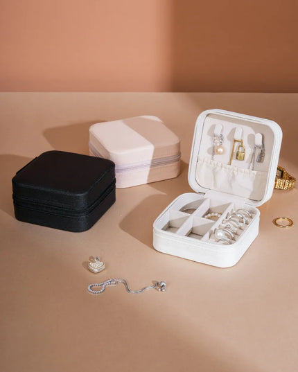 PU Leather Square Jewelry Box White One Size