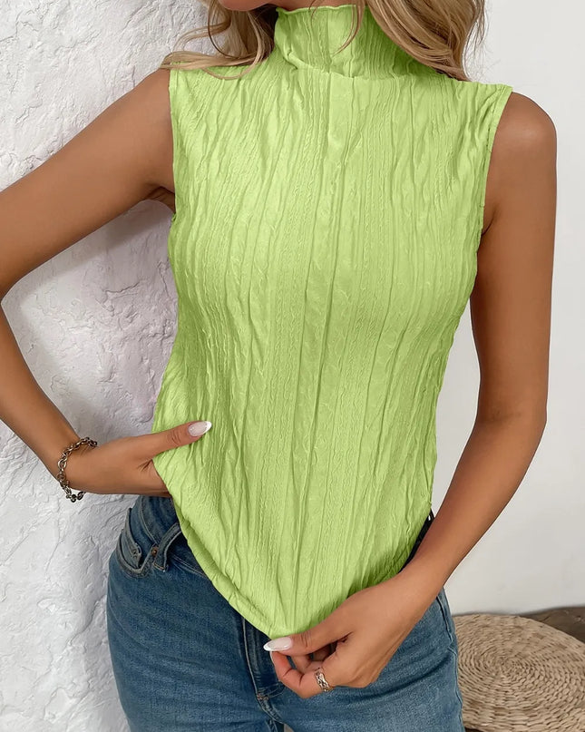 Texture Turtleneck Sleeveless Top Lime
