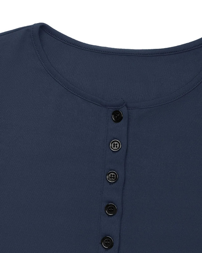 Long Sleeve Button Front Fitted T-Shirt