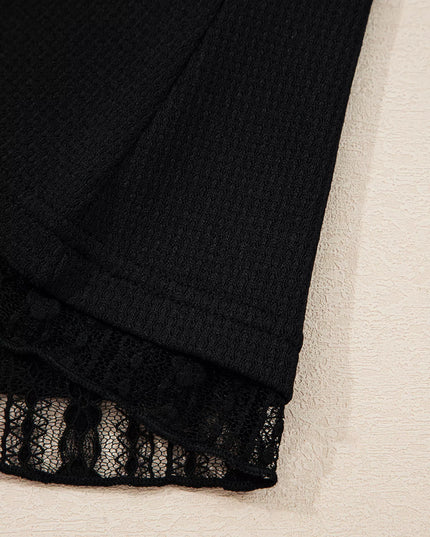 Lace Patchwork Flounce Sleeve Slim Fit Top