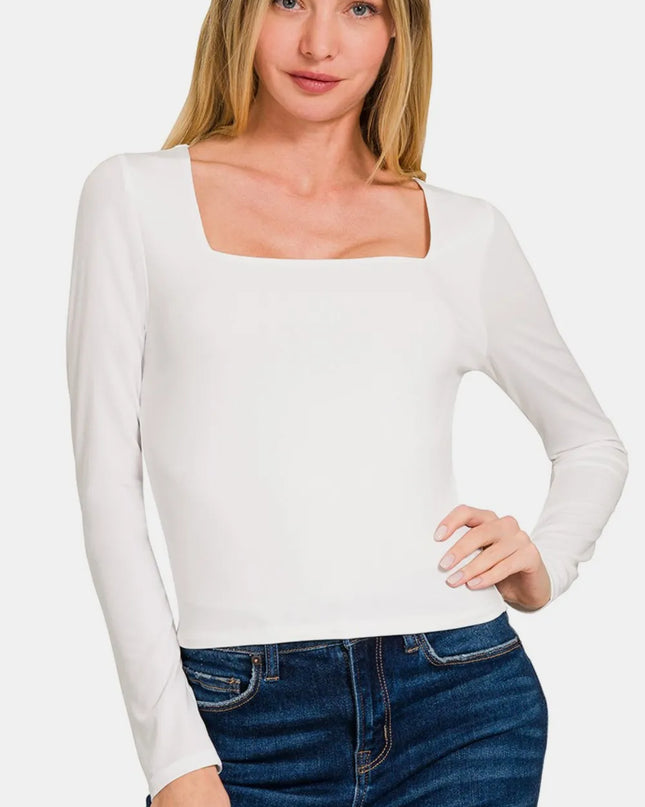 Zenana Square Neck Fitted Long Sleeve T-Shirt