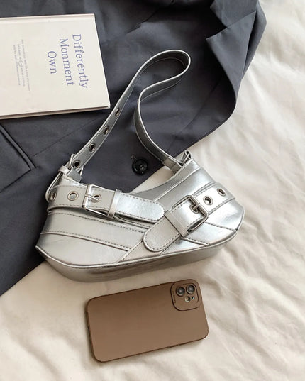 PU Leather Buckle Shoulder Bag 