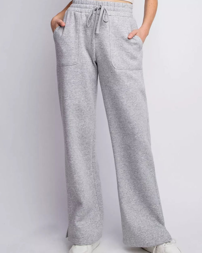 Faith Apparel Full Size Drawstring Straight Leg Slit Sweatpants H Grey