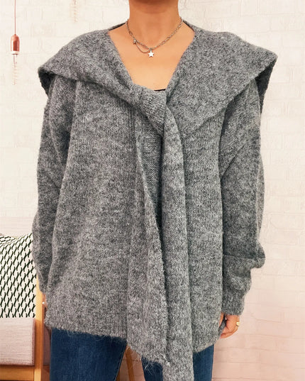 Ribbed Hem V-Neck Sweater with Shawl