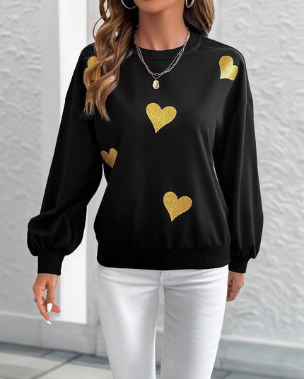 Heart Print Long Sleeve Sweatshirt