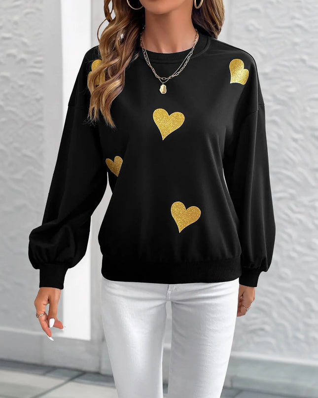 Heart Print Long Sleeve Sweatshirt