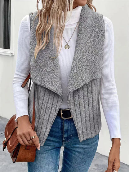 Open Front Fuzzy Vest Coat Gray