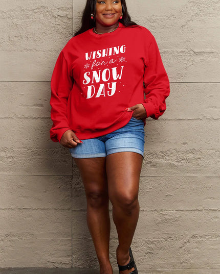 Simply Love Full Size WISHING FOR A SNOW DAY Round Neck Sweatshirt