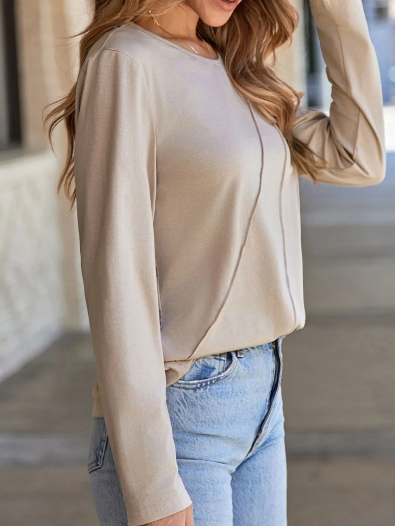 Asymmetric Seam Detail Long Sleeve Top