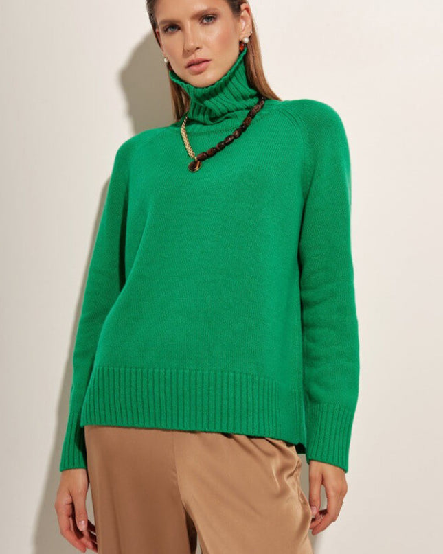 Turtle Neck Raglan Sleeve Sweater Mid Green