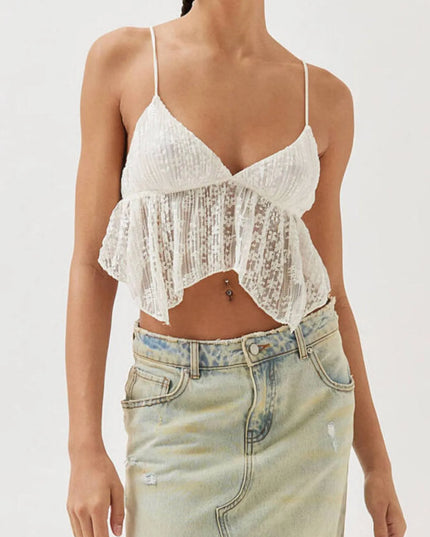 Lace Cropped Cami with Flowy Hem