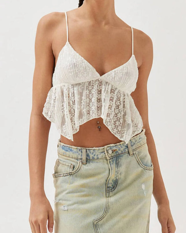Lace Cropped Cami with Flowy Hem