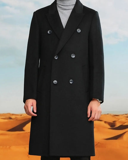 Men's Plus Size Double-Breasted Long Wool Coat