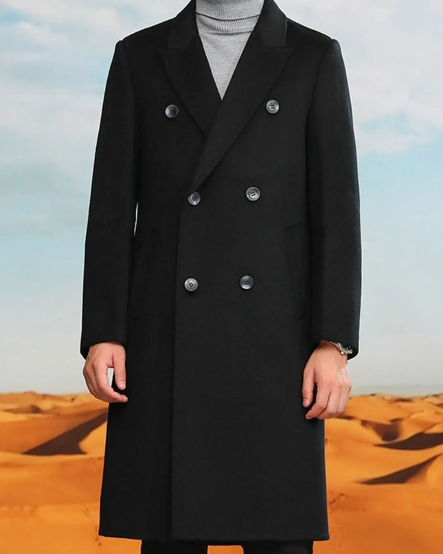 Men's Plus Size Double-Breasted Long Wool Coat