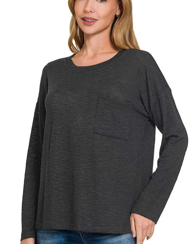 Zenana Slub Hacci Long Sleeve T-Shirt BLACK