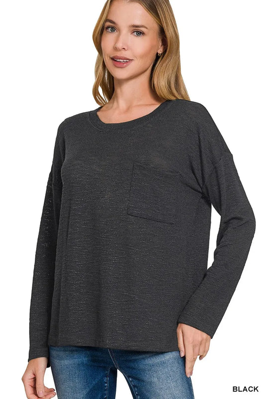 Zenana Slub Hacci Long Sleeve T-Shirt BLACK