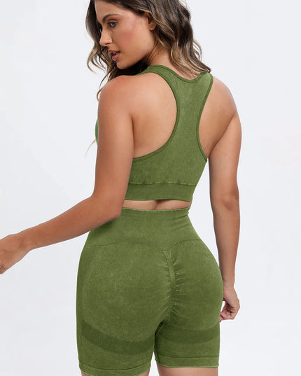 3 Piece Washed Square Neck Wide Strap Active Set 