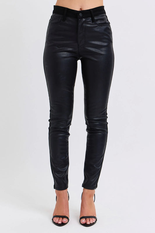 Judy Blue Plus Size HW Faux Leather Skinny Pants Black