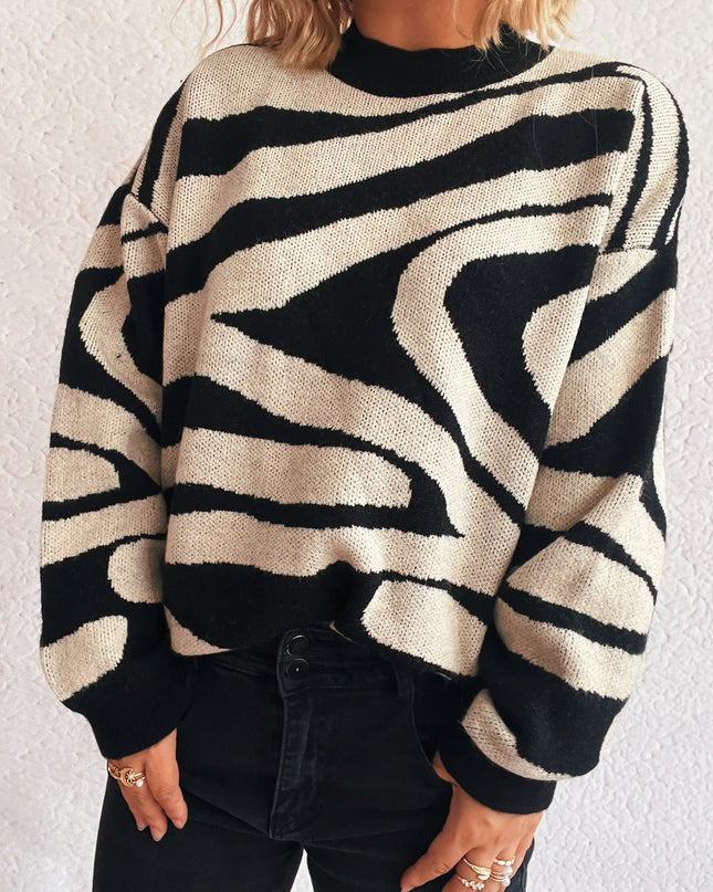 Zebra Print Round Neck Sweater