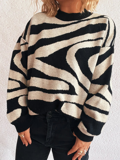 Zebra Print Round Neck Sweater