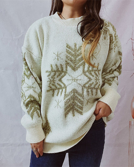 Snowflake Pattern Long Sleeve Sweater Cream