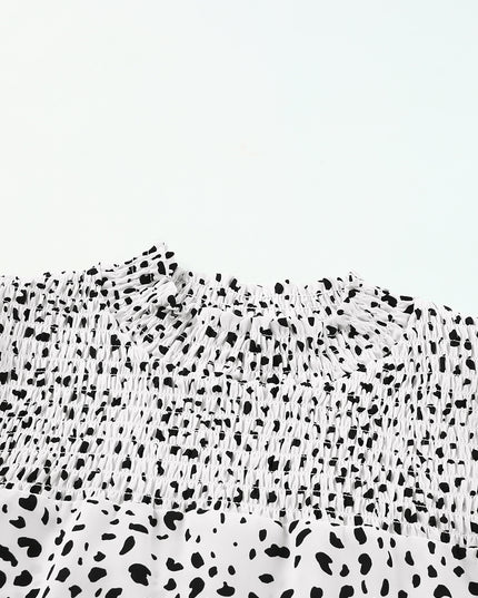 Printed Smocked Mock Neck Blouse