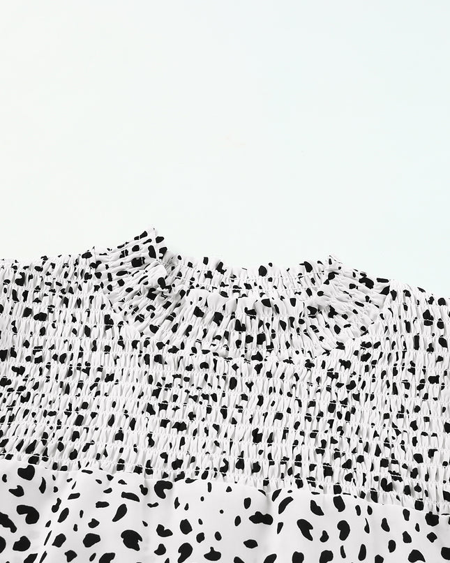 Printed Smocked Mock Neck Blouse