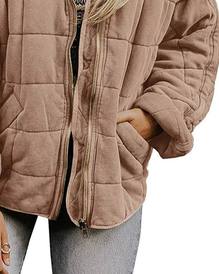 Full Size Zip Up Quilted Bomber Jacket Plus Size