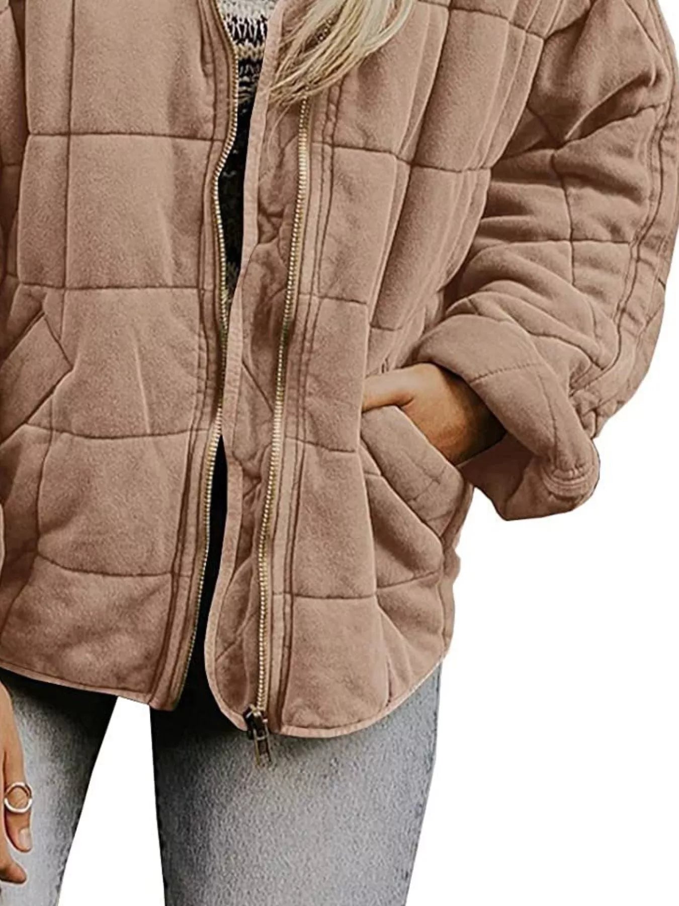 Full Size Zip Up Quilted Bomber Jacket Plus Size