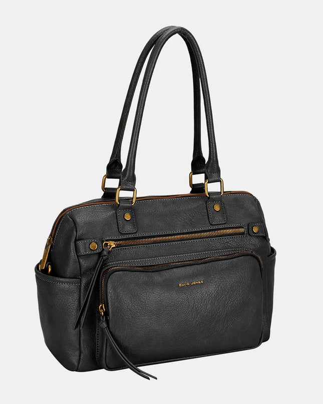 David Jones Zipper PU Leather Handbag Black One Size