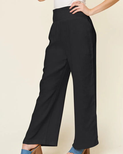 Double Take Full Size Texture Smocked Waist Wide Leg Pants