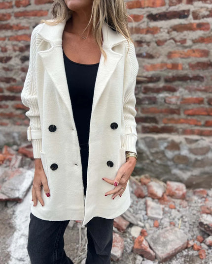 Full Size Texture Knit Longline Coat Plus Size Milky White